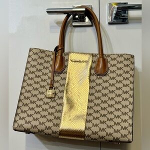 Michael Kors Brown & Gold MK Monogram Handbag Tote